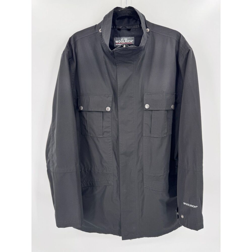 WOOLRICH Black Full Zip Cargo Utility Rain Coat Jacket Size L Large